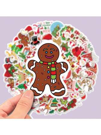 Christmas Decoration 50pcs Christmas Tree Snowflake Winter Doodle Stickers For Personalized Decoration Of Guitar, Notebook, Luggage, Computer, Motorcycle And Skateboard,Random Shape