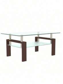 White Coffee Table, Clear Coffee Table, Modern Side Center Tables For Living Room, Living Room Furniture - Quả óc chó + Kính-2 - Xem 3