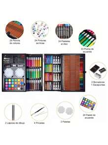Professional Art Set, Colored Pencils Drawing Kit 145pcs - Pink - View 3