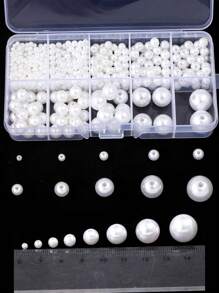 800 Stücke/Box 3-14mm ABS Perlenimitation rund mit Löchern Set in Box, mit Aufbewahrungsbox rein weiß beige lose Perlen, verwendet für Schmuckherstellung von Armbändern, Knöchelbändern, Halsketten - Geschenk für Freundin & Mutter
