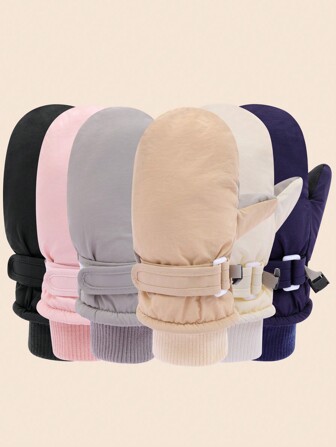 1 Pair Thick Solid Color Cute Soft Warm Waterproof Kids Winter Gloves