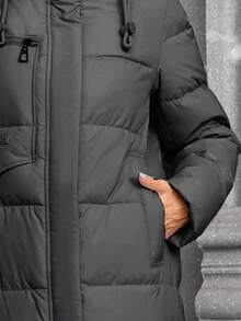 GASMAN 1pc Solid Color Hooded Casual Padded Coat, Winter - Black - View 9
