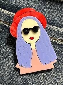 1 szt. Ręcznie robiona akrylowa broszka z długimi włosami, fioletowa dziewczyna w stylu szkolnym, słodka ozdoba do torby, kapelusza, odzieży, prezent na Walentynki dla dziewczyn - Wielokolorowe - Zobacz 9