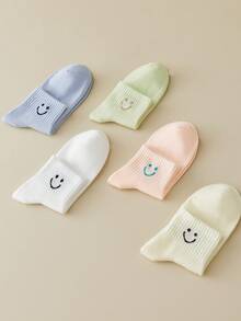 5 Pairs Emo Smiling Face Cartoon Mid-Calf Socks, Suitable For All Seasons - Multicolor - View 2