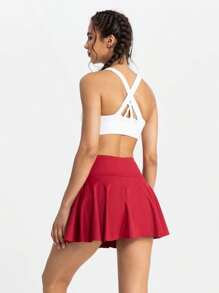 Falda deportiva de color liso con forro para mujer - Rojo - Ver 4