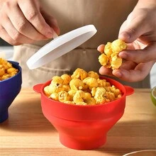 Baltens 1/3pcs Silicone Microwave Popcorn Maker Bowl Collapsible Popcorn Popper With Lid Large Capacity Baking Tools Christmas Gift - Multicolor - View 4