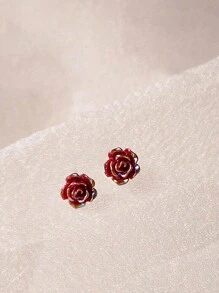 1 对透明白色迷你玫瑰耳钉，可爱优雅的女士日常珠宝 - 花朵 - 查看 2
