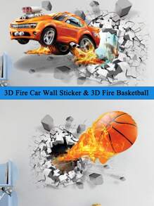 1 件自粘式可移除 3D 立体汽车、篮球、恐龙墙贴套装