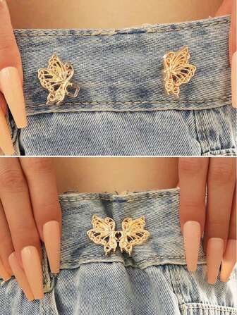 1 par de Hebillas de mariposa de alta calidad para ajustar la cintura, pasadores de solapa, botones de broche para mujeres. Accesorio de moda desmontable de clip para pantalones para jeans, faldas, pantalones, bolsos, para chicas estudiantes y mujeres