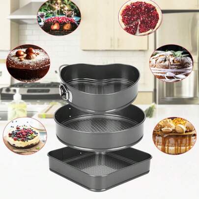 juego de 3 Molde Desmontable para Pasteles Desmontables, Revestimiento Antiadherente Redonda diferente medida Forma de Primavera Cake Pan Set de 3 Molde para Tartas,hornea corazon y circular