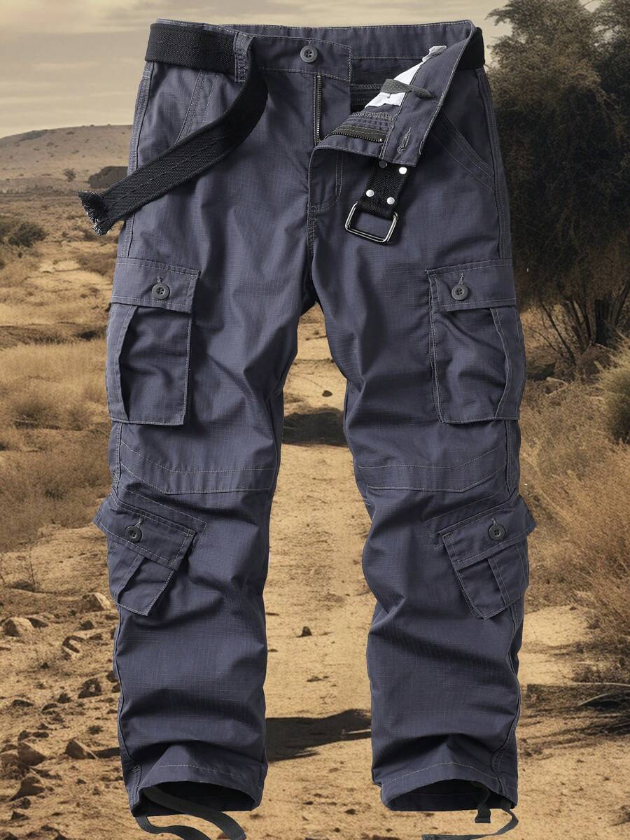 AKARMY Men's Casual Cargo Pants BDU Camo Pants Combat Work Pants With 8 Pockets Outdoor Hiking Pants Multi-Pockets Pants (No Belt) - 戰術狼灰 - 查看 1