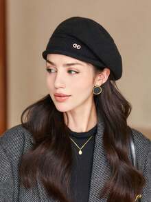 1 件女士秋季纯色波西米亚风派对休闲可爱优雅复古街头厚冬帽，纯色百搭针织贝雷帽保暖适合日常外出和骑自行车 - 彩色 - 查看 6