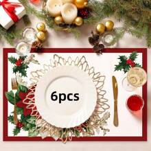 6/12/24 件蓝色圣诞雪花纸餐垫，12 英寸 X18 英寸可重复使用纸餐垫，装饰性圣诞桌垫，水牛格子圣诞饰品，适用于圣诞婚礼、派对、午餐、晚餐、家庭厨房装饰（雪人、雪花、圣诞饰品） - 彩色 - 查看 10