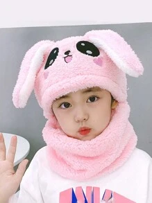 1pc 儿童帽子围巾两用口罩围巾帽子秋冬季女童宝宝保暖可爱针织帽 - 彩色 - 查看 4