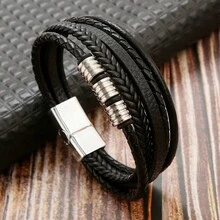 Fashion Men's Bracelet, Magnetic Clasp Multi-Layer Braided Leather Cord Wristband, Christmas, New Year, Valentine's Day Holiday Gift - Leather Bracelet - View 22