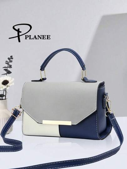 Metal Decor Square Handbag, Two-Tone Flap Shoulder Bag, Women's Buckle Accent Shoulder Bag, Women's Small Crossbody Wallet And Handbag, PU Leather Flap Wallet, Best Mother's Day Gifts Ever