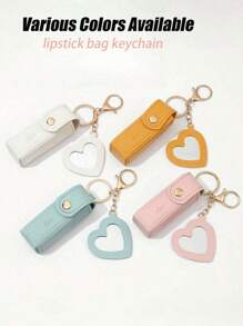 1pc Mini Lipstick Holder Keychain With Mirror & Lipstick Sleeve Pocket, PU Leather Material, Portable Lip Gloss Pouch, Daily Use For Women, Christmas/Thanksgiving/Valentine's Day Gift - Multicolor - View 1