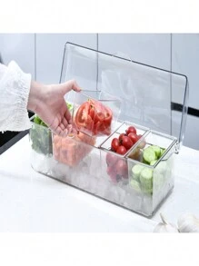1pc  5 Grid Salad Tray - Transparent Plastic Seasoning Server Set With Lid, Suitable For Home, Bar, Party, Barbecue - Fruit Container With Detachable Part - Fresh Box - Kitchen Entertainment Essentials - Clear - View 9