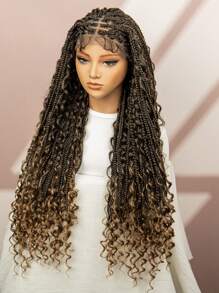 A ANYTIME 9*6 Lace Lace Forehead Lace Synthetic Fiber Braid Headband Hand-Woven Straight Corn Braid Deep Curly Mixed Braid Fashionable Women's Braid Headband Multi-Color Optional Suitable For Daily Wear - Light Brown - View 5