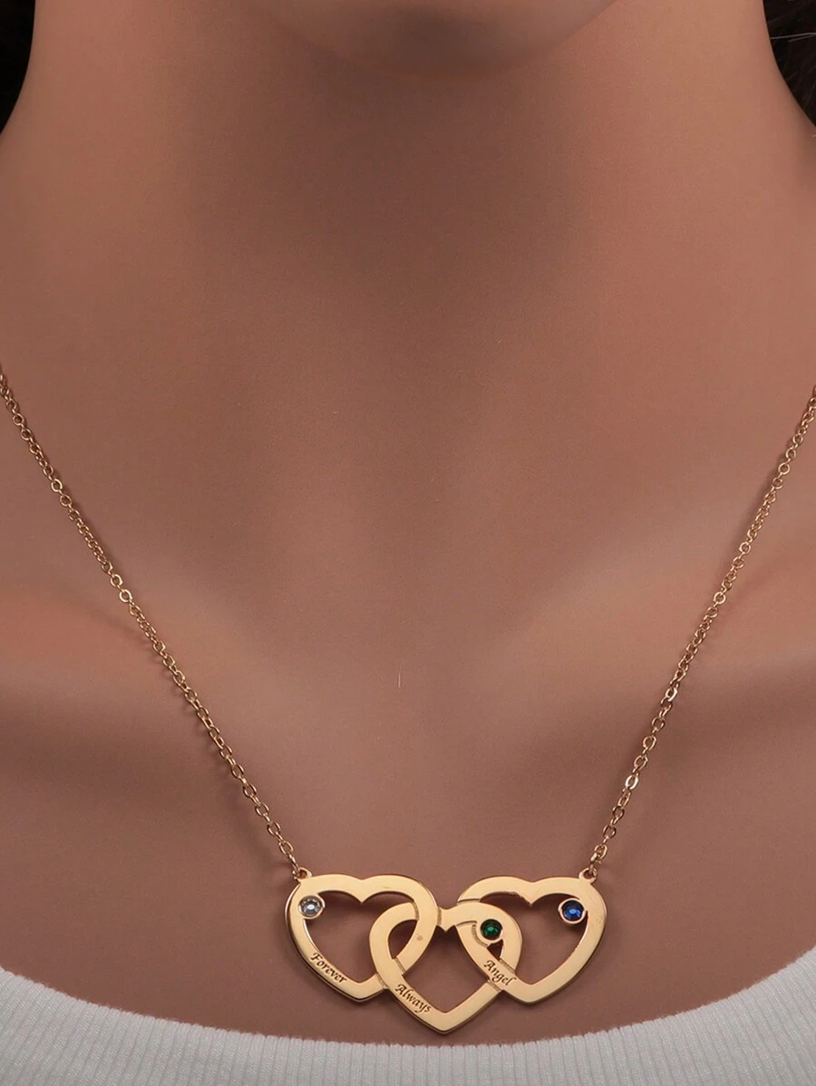 1 件定制英文名字雕刻诞生石镶嵌简约心形吊坠项链，独特的配套珠宝礼物，适合父亲节、母亲节、情人节、生日、周年纪念、朋友、毕业典礼、圣诞节、家人 - 綠色聖誕禮盒 - 查看 1