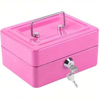 Cash Box 6" Metal Money Box With 2 Keys Lockable Portable Petty Cash Deposit Tin With Removable Change Tray For Shop Office Home (Pink)