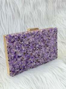 Women's Square Colorful Rhinestone Party Wedding Clutch Bag With Chain Strap - Màu tím - Xem 2