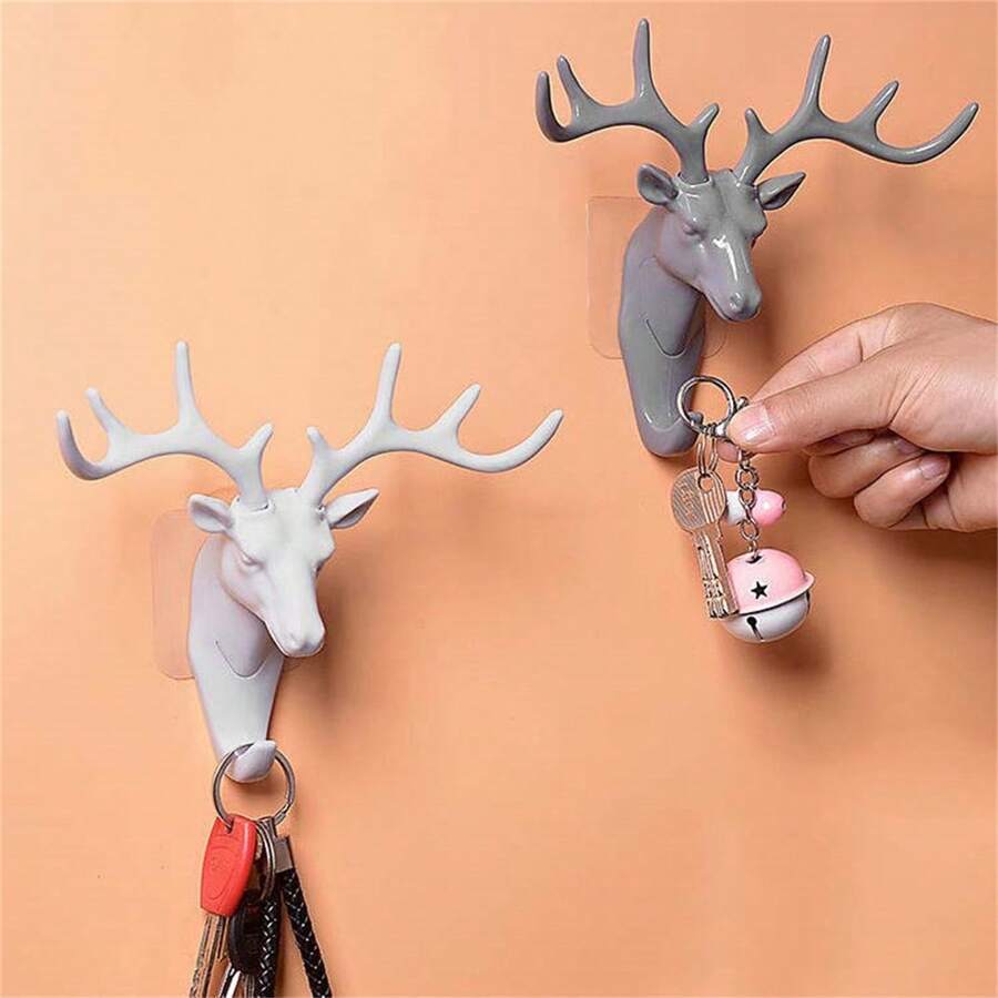 1 Set Of 3pcs Deer Antler Wall Hooks, Nordic Style Creative Personalized Deer Head Wall Mounted Key Holders - Multicolor - View 1