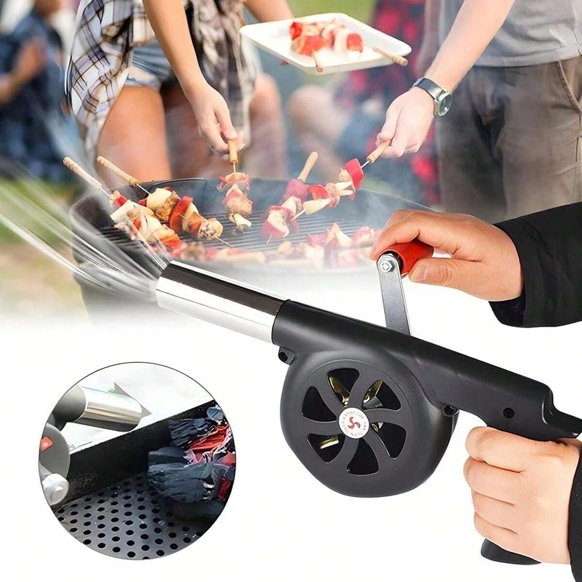 Manual Hand Crank BBQ Fan, Portable Barbecue Bellows Fan With Hand