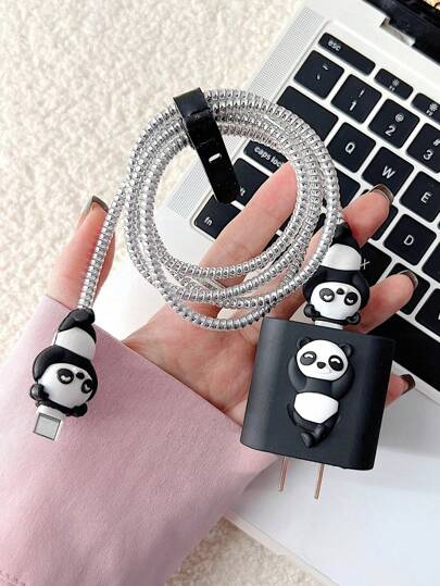5pcs/Set Panda Design Charging Cable Protector, Charging Head Cover, 1.5m Cable Winder, Cable Organizer, TPU Charging Head Protector, Compatible With IPhone 12/13/14 Series 20W Fast Charging Cable Charger Protector