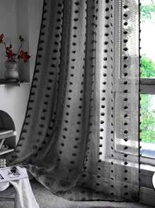 1 件黑色卧室优雅半透明雪球纱窗帘 - 黑色 - 查看 1