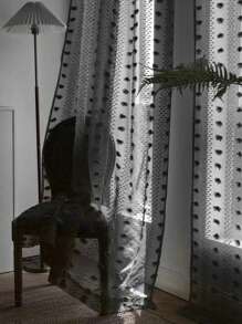 1 件黑色卧室优雅半透明雪球纱窗帘 - 黑色 - 查看 3