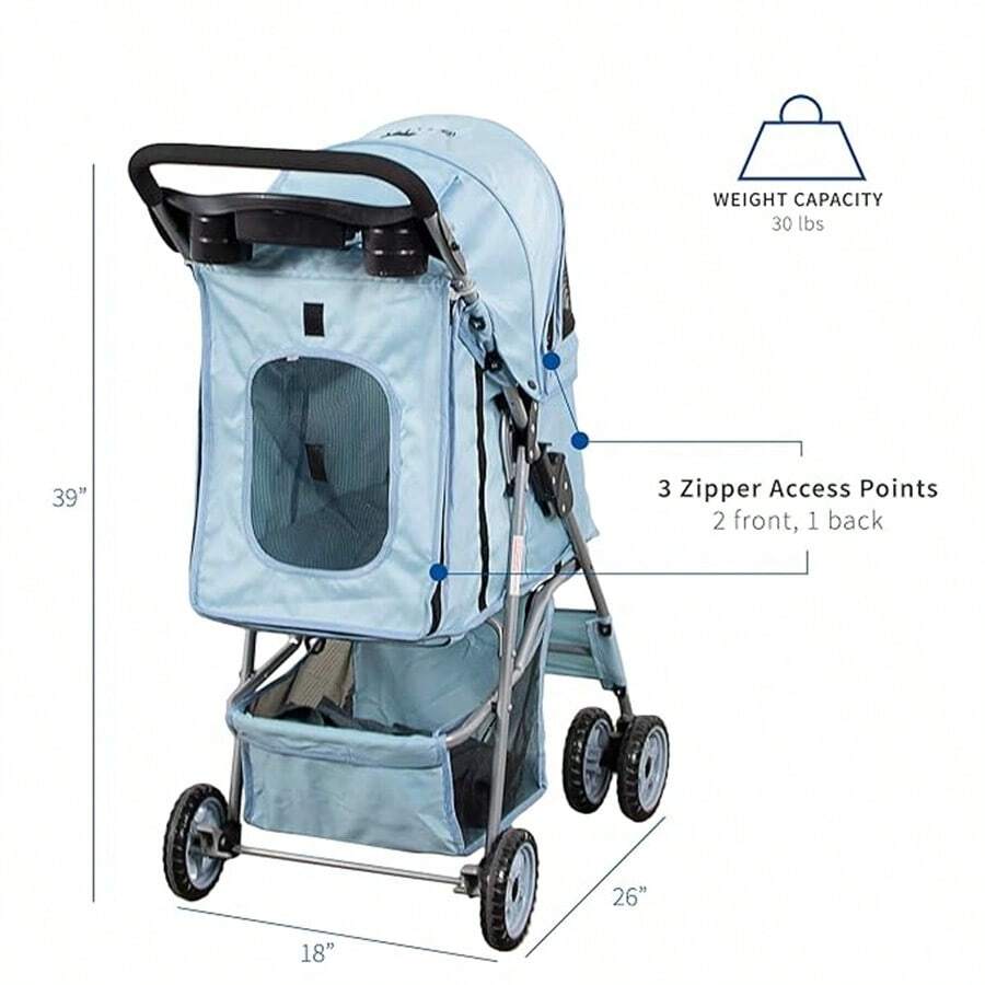 Four Wheel Pet Stroller, For Cat, Dog And More, Foldable Carrier