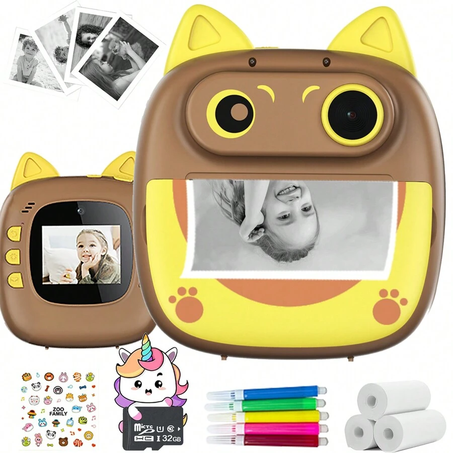 儿童相机即时打印，适合 3-12 岁及以上儿童的圣诞节生日礼物，带 1080P 视频的自拍数码相机，适合 4-9 岁及以上男孩女孩的幼儿便携式旅行相机玩具 - 三种颜色可供选择 - ZSK-D6CMX - 查看 1