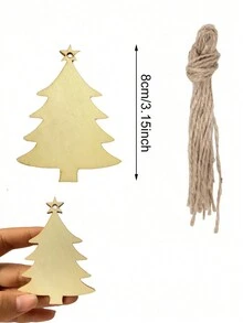 10 chiếc - Đồ thủ công tự làm cây thông Noel, Đồ trang trí treo hình cây thông Noel bằng gỗ chưa hoàn thiện có lỗ, Thẻ quà tặng, Thu hoạch, Lễ Tạ ơn, Trang trí tiệc Giáng sinh, Giáng sinh - kaki - Xem 3