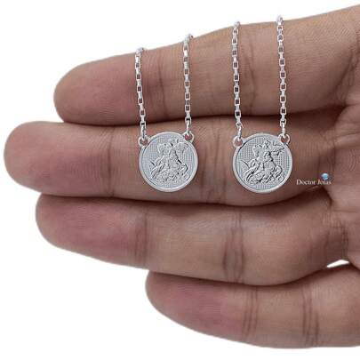 Escapulário Nossa Senhora Aparecida e Jesus Carmo São Jorge Bento Banhado a Prata Corrente Tijolinho 1mm