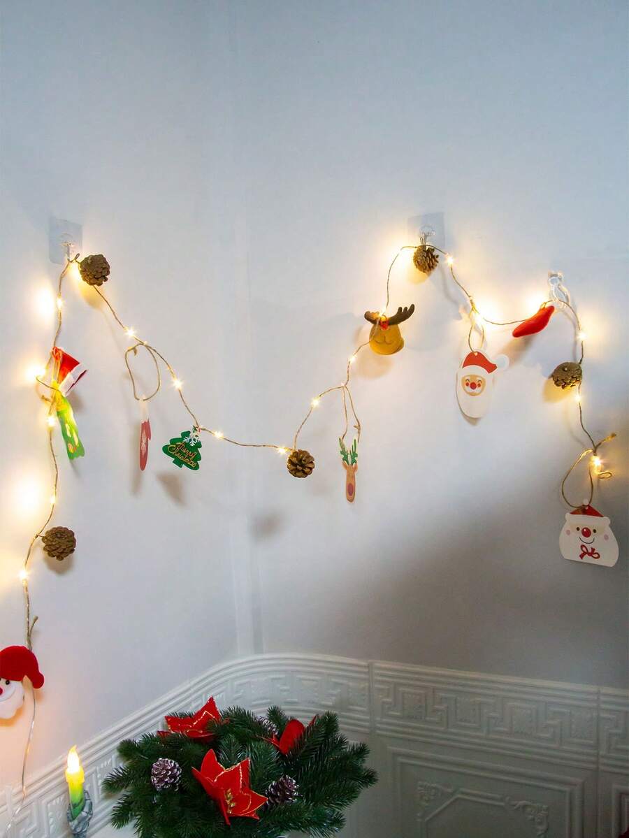 1 件 2 米/10 LED 松果灯串，圣诞装饰灯，适用于派对、餐厅、窗户，电池供电（不含电池），房间装饰圣诞装饰圣诞灯卧室装饰家居装饰派对装饰节日节日圣诞礼物感恩节圣诞树装饰饰品 - 彩色 - 查看 1