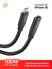 D8 1 个 USB 3.1 Type-C 公对母延长线，超高速 USB 10Gbps，享受 4K 超高清内容，兼容 iPhone16 / iPhone16 Pro / iPhone 16 Pro Max 15/15Puls/15Pro/15Pro Max、Pro Air/2020/2019/2018/2017/2016/iPad Air 4/5/iPad Pro 12.9/11，Type C - 黑色 - 查看 2