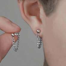2pcs Fashionable Simple Charm Stainless Steel  Chain Earring For Men, Woman,Couples, Daily Wear And Parties For Father Mother Dad Husband Wife Boyfriend Girlfriends Daughter Son Father's Day Birthday Gift  Halloween Jewelry Women Gifts