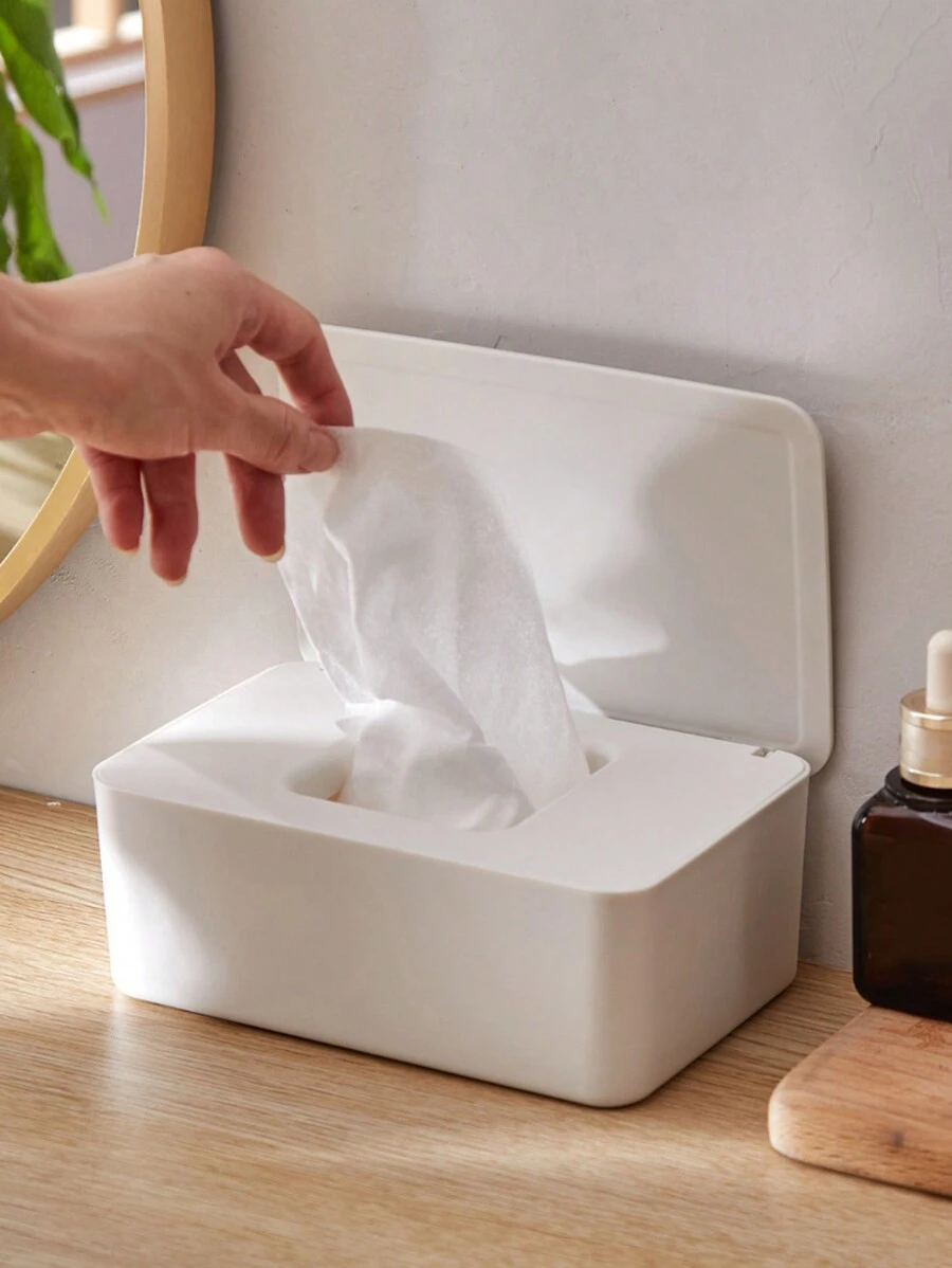1 hộp đựng khăn giấy vuông bằng nhựa PP dày màu trắng cỡ S/M, thiết kế tối giản hiện đại có nắp đậy, hộp đựng khăn giấy ướt đa năng chống bụi dùng tại nhà, dùng cho phòng khách, phòng ngủ, bàn làm việc văn phòng - trắng - Xem 1