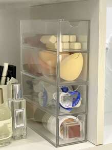 1pc 4-Tier Acrylic Dustproof Clip-On Drawer, Suitable For Lipstick, Lip Gloss, Eyeshadow And Other Cosmetic Tools, Makeup Organizer - Clear - View 2