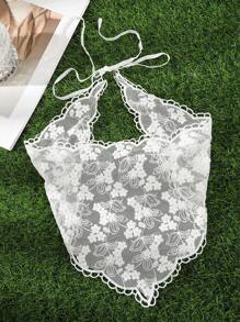 1pc White Knitted Flower & Mesh Pattern Triangle Scarf Headband Hair Band Turban Headband Sweatband