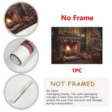 1 Piece Warm Fireplace Christmas Living Room Wall Art Canvas Print, Christmas Tree, Christmas Decor Home,Stockings, Gifts, Ready To Hang, Vintage Nostalgia, For Living Room, Room, Home Wall Decor Or Outdoor Art Winter Decor Sign, Canvas Material Framed