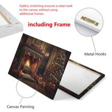 1 Piece Warm Fireplace Christmas Living Room Wall Art Canvas Print, Christmas Tree, Christmas Decor Home,Stockings, Gifts, Ready To Hang, Vintage Nostalgia, For Living Room, Room, Home Wall Decor Or Outdoor Art Winter Decor Sign, Canvas Material Framed