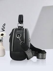 PLANEE 时尚 PU 皮革斜挎包，纯色女士单肩手机钱包，双拉链斜挎包，大容量多口袋可调节肩带手提包，配有宽肩带，最佳母亲节礼物 - 黑色 - 查看 5