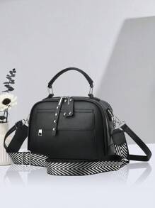 PLANEE 时尚 PU 皮革斜挎包，纯色女士单肩手机钱包，双拉链斜挎包，大容量多口袋可调节肩带手提包，配有宽肩带，最佳母亲节礼物 - 黑色 - 查看 2