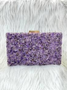 Women's Square Colorful Rhinestone Party Wedding Clutch Bag With Chain Strap - Màu tím - Xem 1