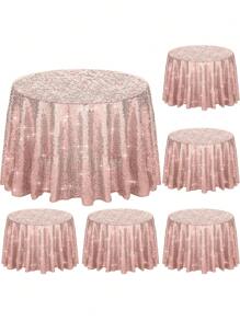 1pc Sequin Tablecloth Round Glitter Pleated Tablecloth Cover Wedding Birthday Party Bride Shower