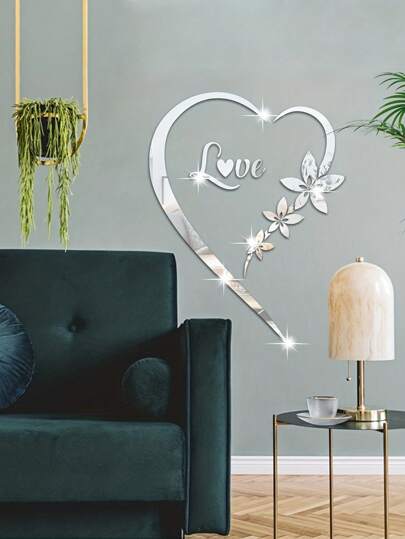 1pc Romantic Heart Love Decorative Mirror Wall Sticker, Self Adhesive Removable Romantic Heart Acrylic Mirror Sticker, Living Room Bedroom Decorative Stickers, 1mm Thickness Best Gifts Birthday Graduation Home Decor Back To School School Supplies