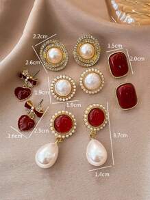 5pcs/Set Korean Minimalist Faux Pearl Heart Wrap Earrings Exquisite Elegant Earring Set Valentines,Mom,Mother,Mother's Day,Gift
