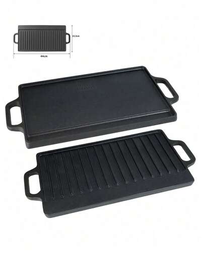 Plancha, asador y grill de hierro fundido antiadherente reversible, ideal para asar carne o utilizar como sartén para estofar, apta para fuego directo, parrillas de inducción, hornos o estufas
